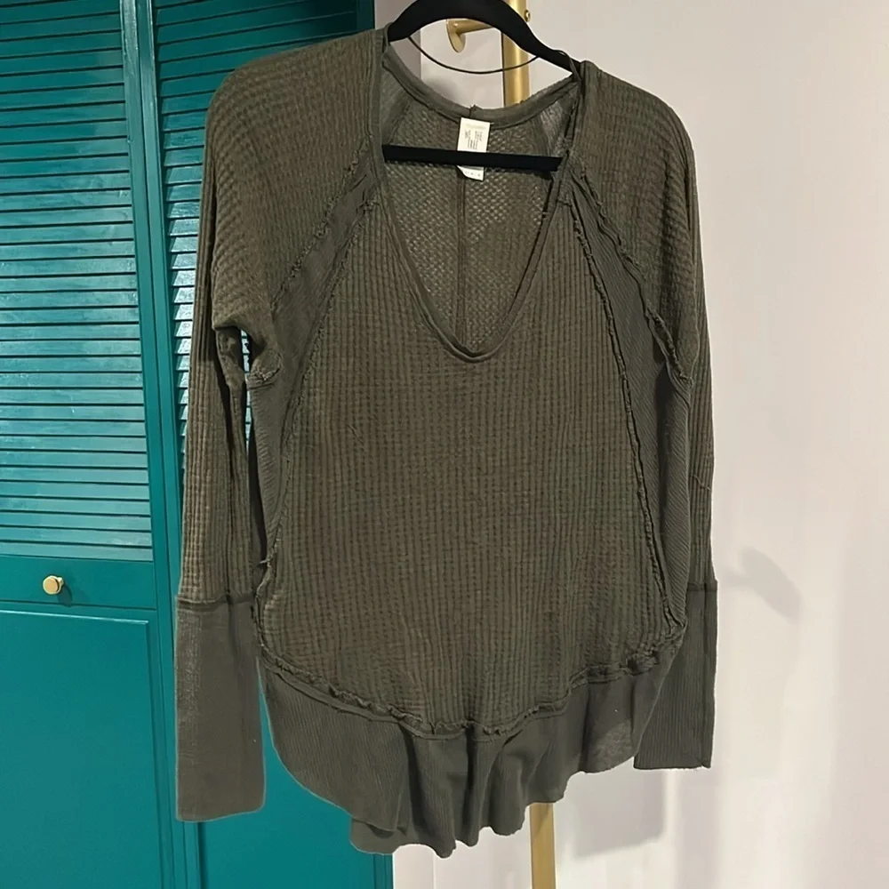 Free People Catalina Thermal Top Olive Green Long Sleeve Top XS